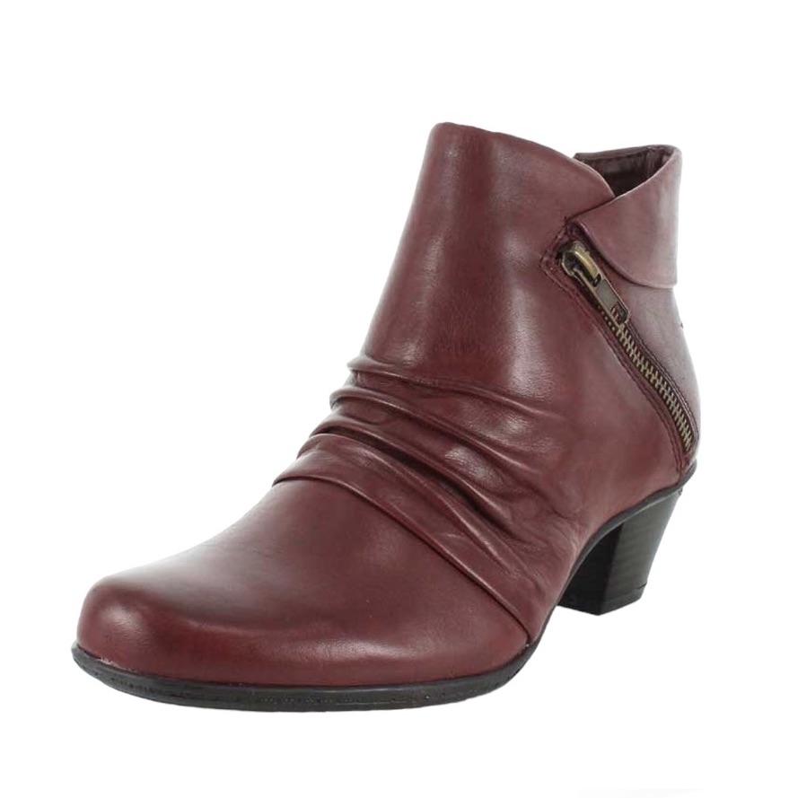 Earth Pegasus Wide Womens Ankle Boots Merlot Leather Comfort Side Zip